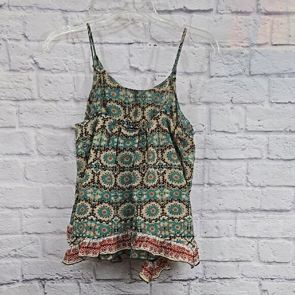 Patrons of Peace Boho Hippie Ruffle Flyaway Blouse Chiffon Strappy Tank Top - Picture 3 of 8